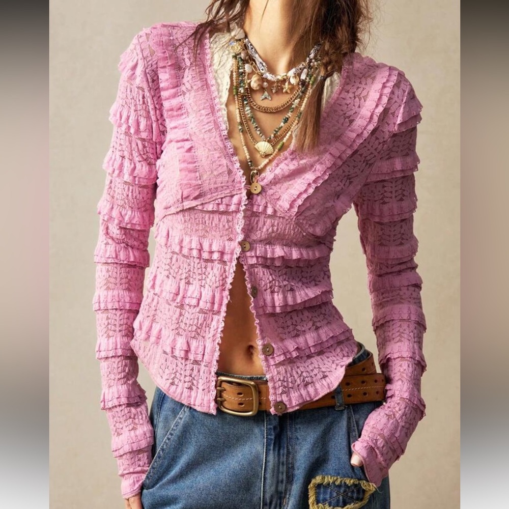 Pink Ruffled Button-Up Top - Picture 5 of 7